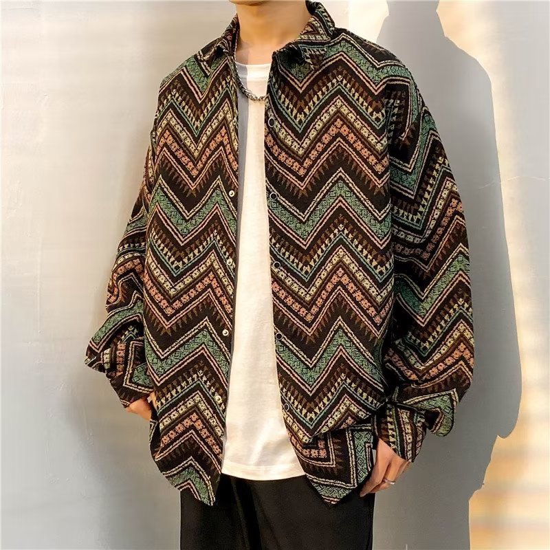 Loose Autumn And Winter Japanese-style Retro Ethnic Style Couple Long Sleeve Shirt