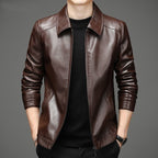 Thin Fleece-lined Soft Leather Jacket For Dad