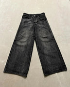 High Street Washed Distressed Black And Gray Straight Jeans