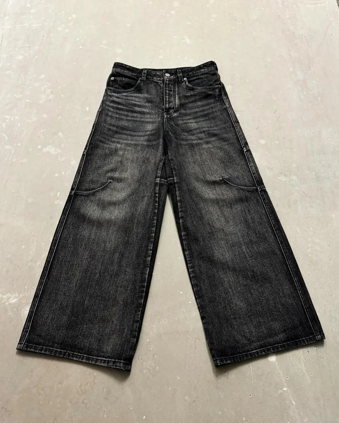 High Street Washed Distressed Black And Gray Straight Jeans