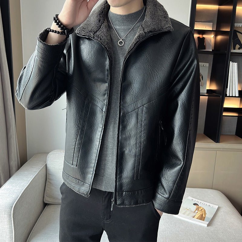 Hong Kong Style Velvet Padded Men's Leather Jackets