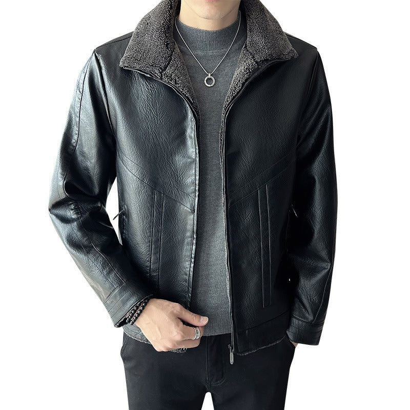 Hong Kong Style Velvet Padded Men's Leather Jackets