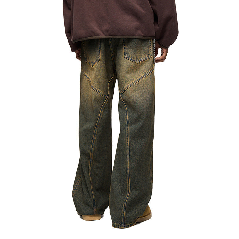 Men's Clothing Street Three-dimensional Cutting Worn Jeans