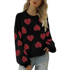 Loose Sweet Loving Heart Jacquard Pullover Sweater