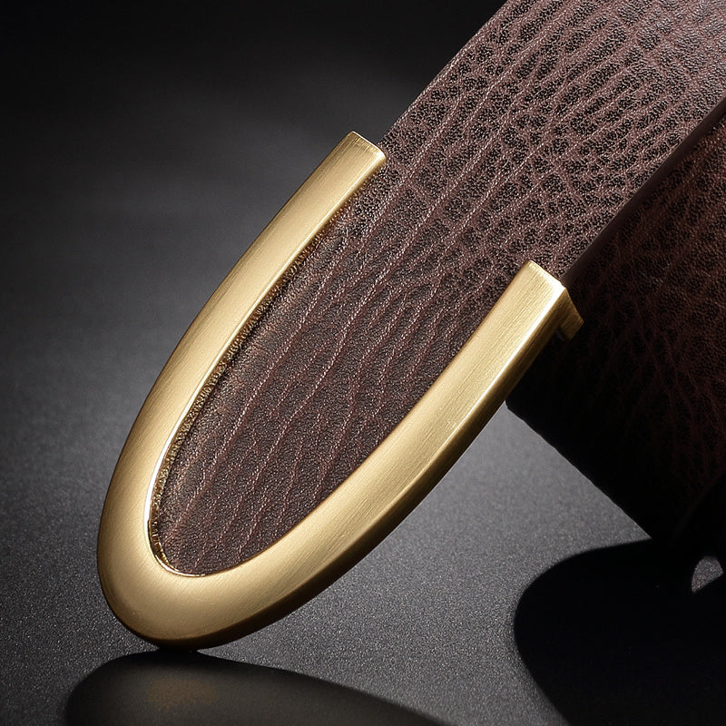 Men's Leather Smooth Buckle First Layer Cowhide Belt