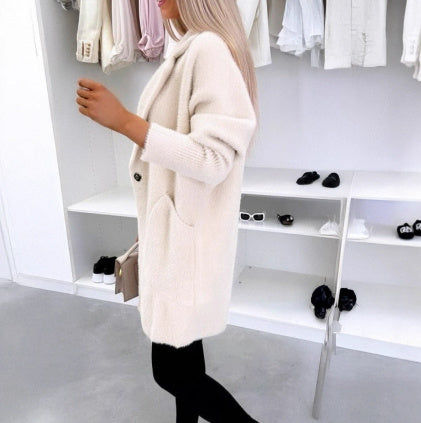 Lapel Button Pocket Women's Plush Coat