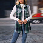 Women's Plaid Lapel Vest Long Sleeveless Jacket