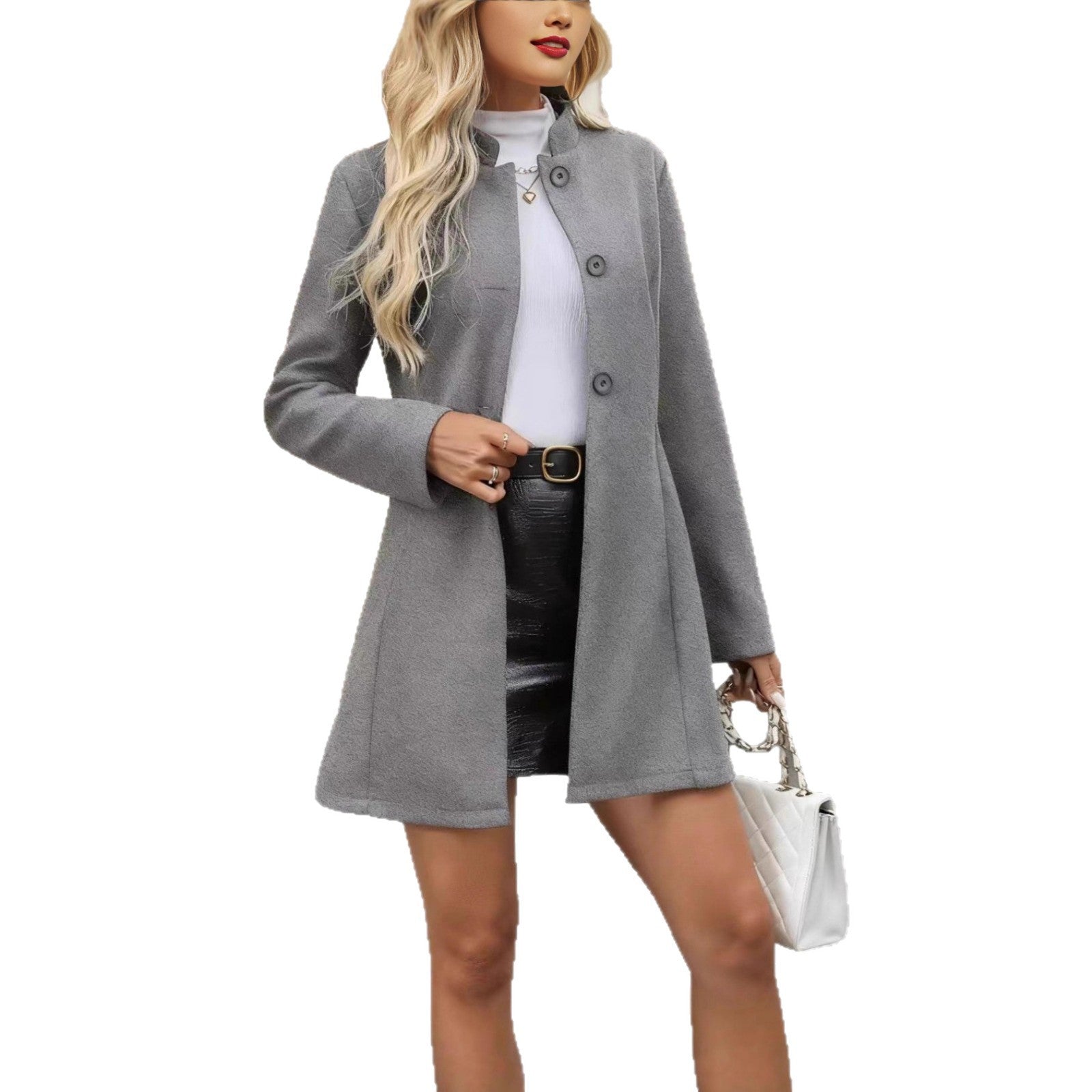 Fashionable Elegant Collar Button A- Swing Long Sleeve Slim Jacket