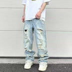 Water Washed Hole Retro Street Wide Leg Jeans