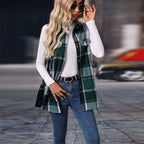Women's Plaid Lapel Vest Long Sleeveless Jacket