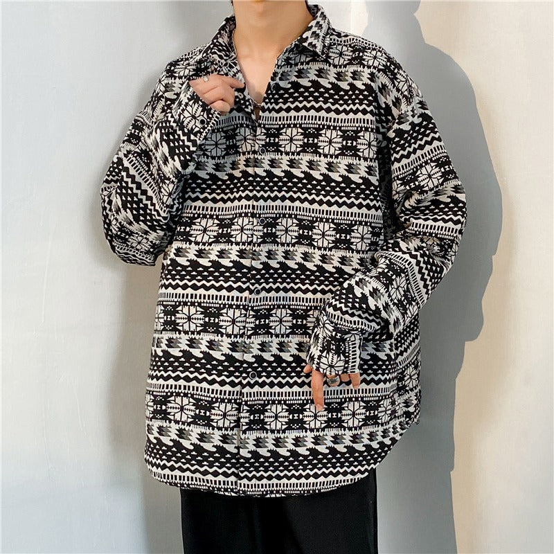 Loose Autumn And Winter Japanese-style Retro Ethnic Style Couple Long Sleeve Shirt