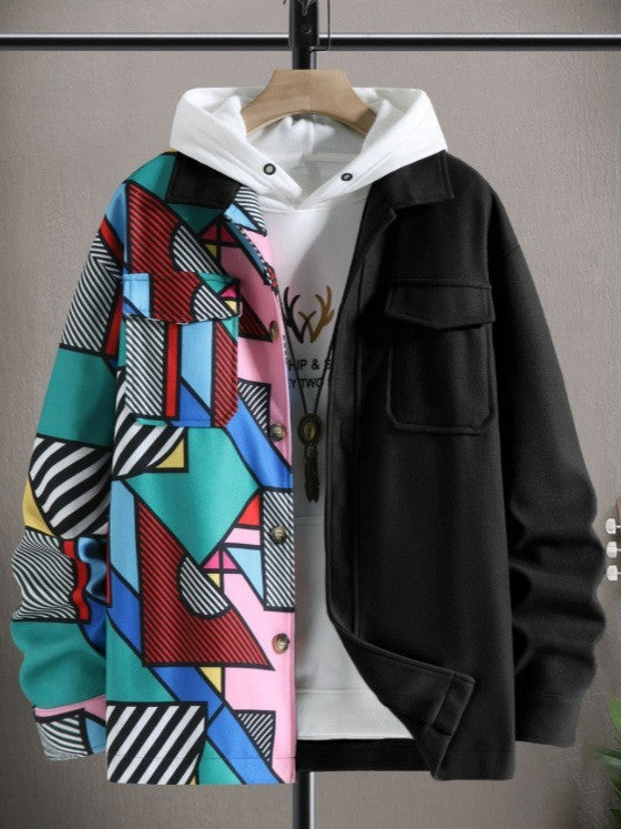  Men's Clothing Printed Casual Loose Pockets Jacket
