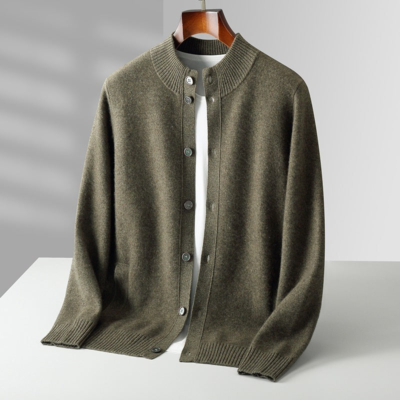 Pure Wool Men's Stand Collar Simple Sweater