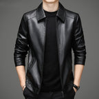 Thin Fleece-lined Soft Leather Jacket For Dad