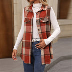 Women's Plaid Lapel Vest Long Sleeveless Jacket