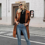 Winter Korean Style Slim Mid-length Double Breasted  Collar Coat