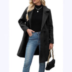Winter Korean Style Slim Mid-length Double Breasted  Collar Coat