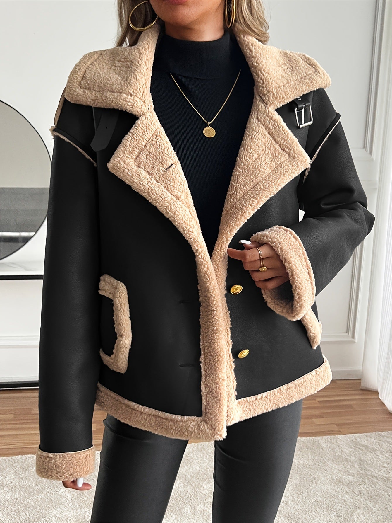 Women's Lamb Wool Locomotive Style Thick Coat