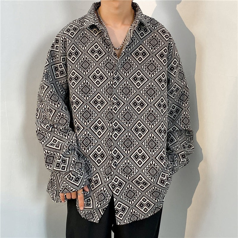 Loose Autumn And Winter Japanese-style Retro Ethnic Style Couple Long Sleeve Shirt