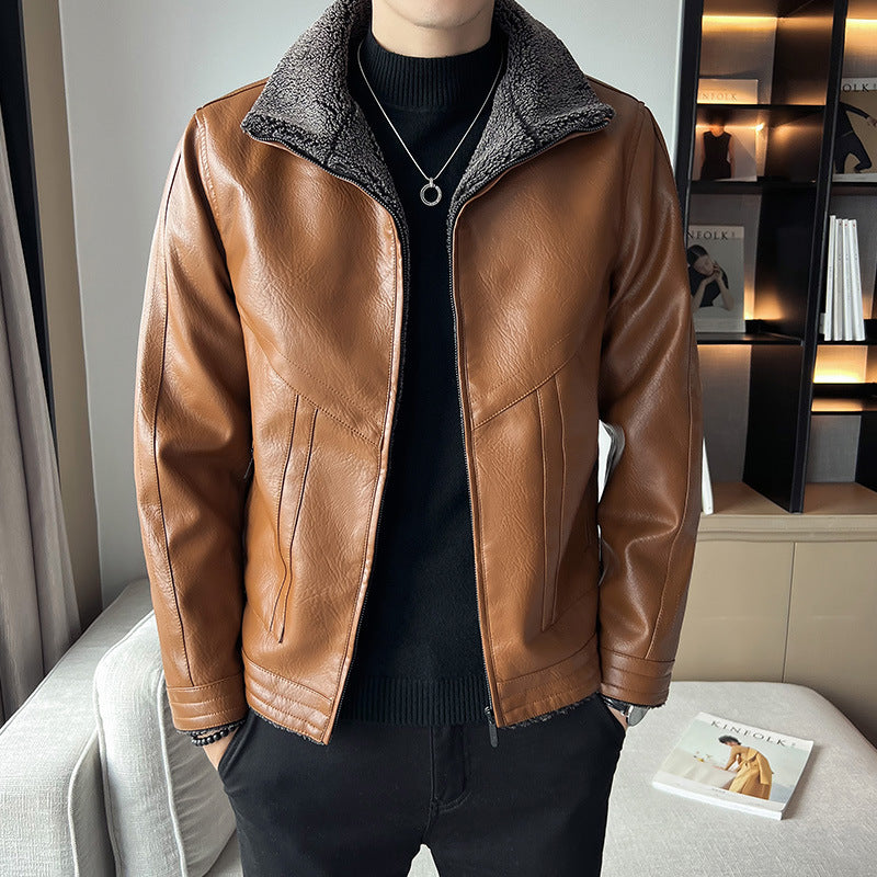 Hong Kong Style Velvet Padded Men's Leather Jackets