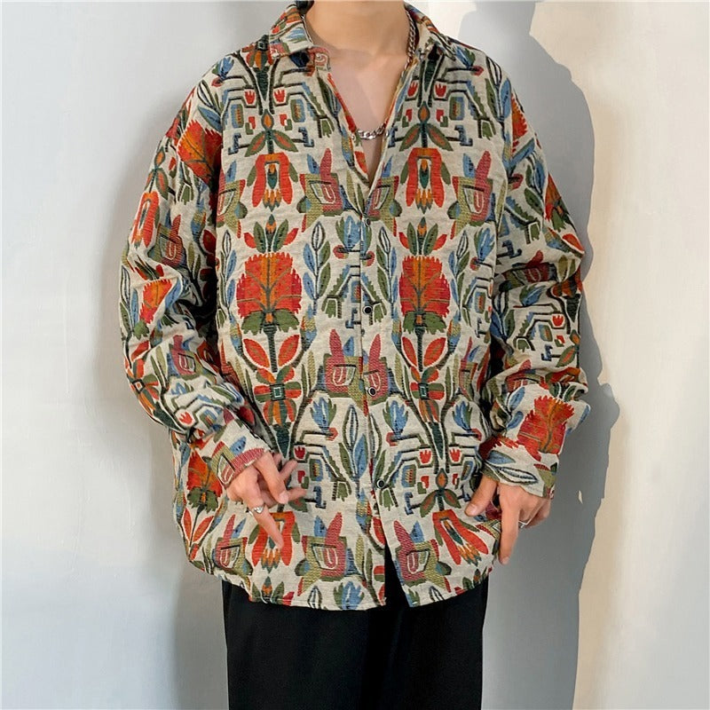 Loose Autumn And Winter Japanese-style Retro Ethnic Style Couple Long Sleeve Shirt