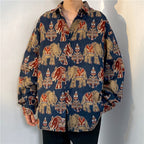 Loose Autumn And Winter Japanese-style Retro Ethnic Style Couple Long Sleeve Shirt