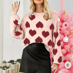 Loose Sweet Loving Heart Jacquard Pullover Sweater