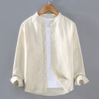 Men's Long-sleeved Spring And Summer National Style Stand Collar Shirt