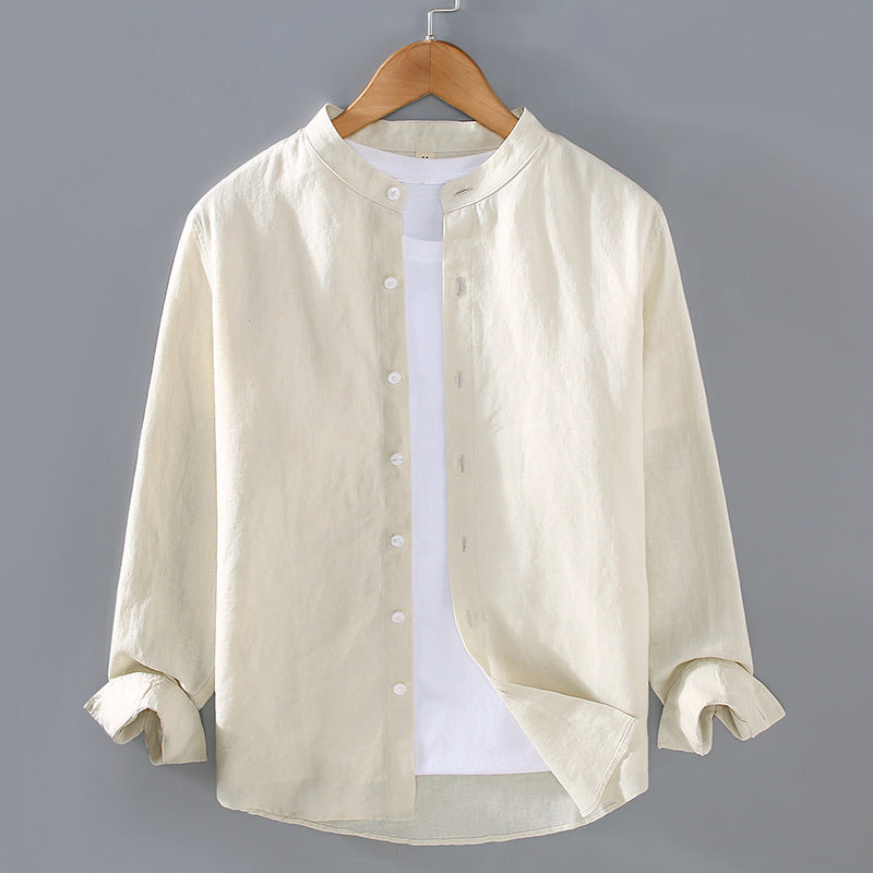 Men's Long-sleeved Spring And Summer National Style Stand Collar Shirt