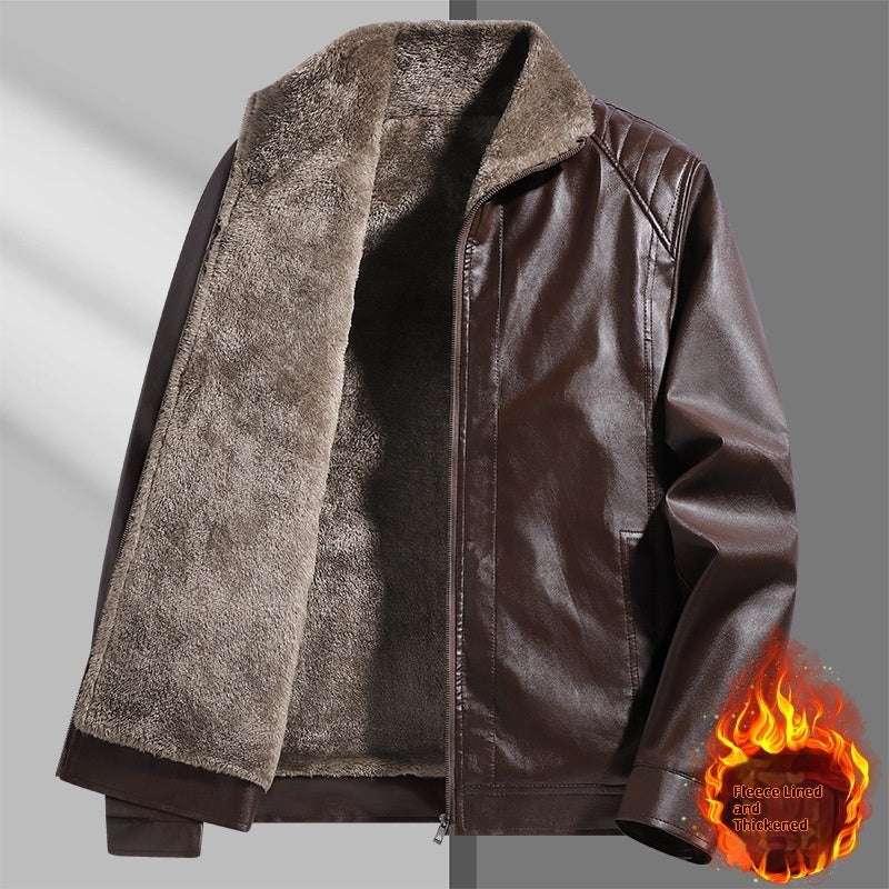 Fleece-lined Thickened Real Leather Men's Fur Jacket