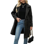 Winter Korean Style Slim Mid-length Double Breasted  Collar Coat