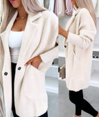 Lapel Button Pocket Women's Plush Coat