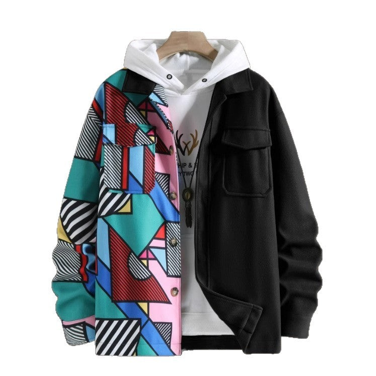 Men's Clothing Printed Casual Loose Pockets Jacket