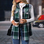 Women's Plaid Lapel Vest Long Sleeveless Jacket