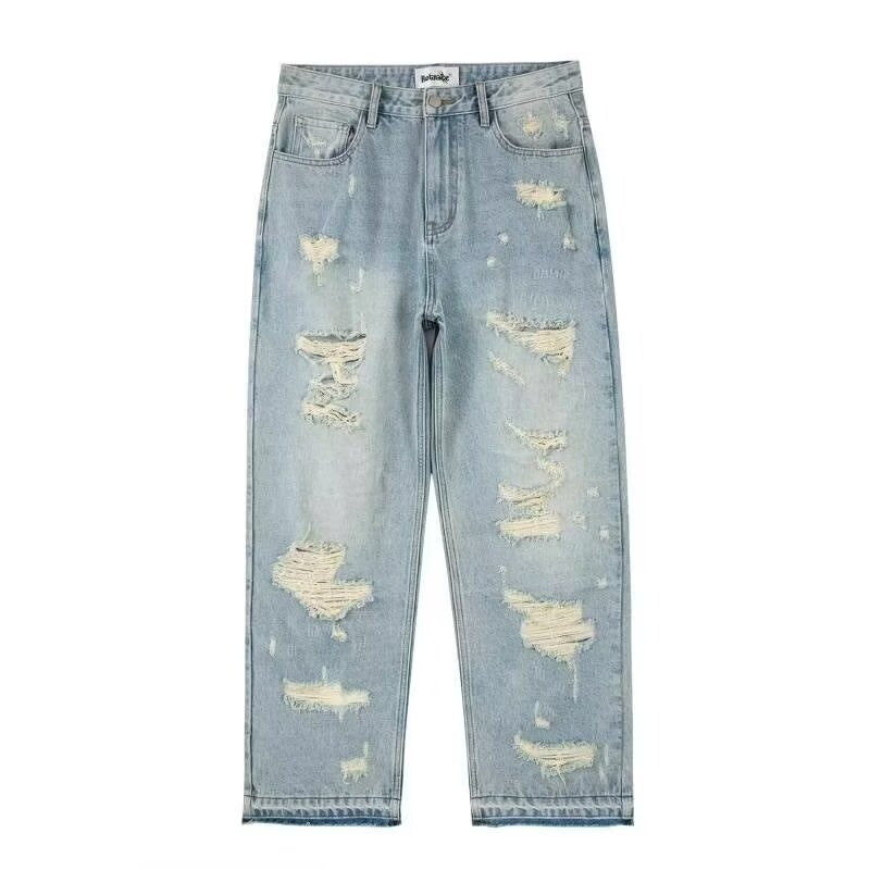 Water Washed Hole Retro Street Wide Leg Jeans