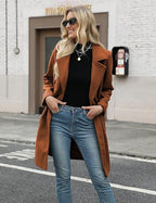 Winter Korean Style Slim Mid-length Double Breasted  Collar Coat