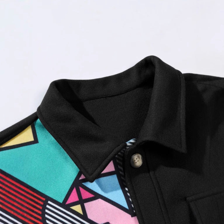  Men's Clothing Printed Casual Loose Pockets Jacket