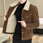 Men's Lapel Pure Color Ribbon Fur Collar Fleece Warm Jacket