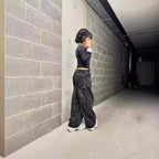 High Street Washed Distressed Black And Gray Straight Jeans