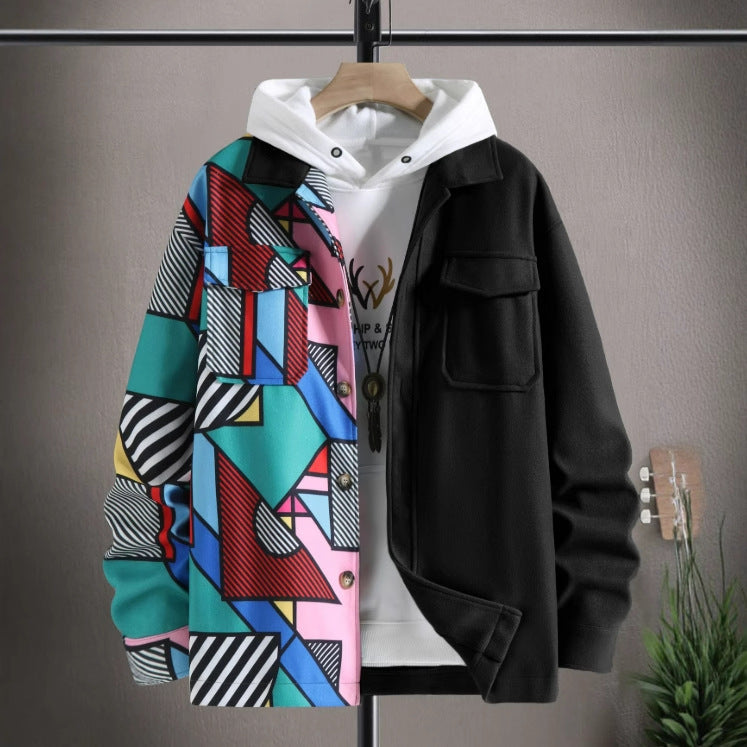  Men's Clothing Printed Casual Loose Pockets Jacket