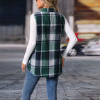 Women's Plaid Lapel Vest Long Sleeveless Jacket