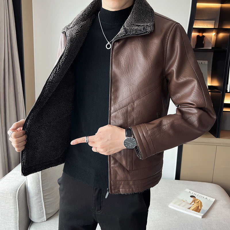 Hong Kong Style Velvet Padded Men's Leather Jackets