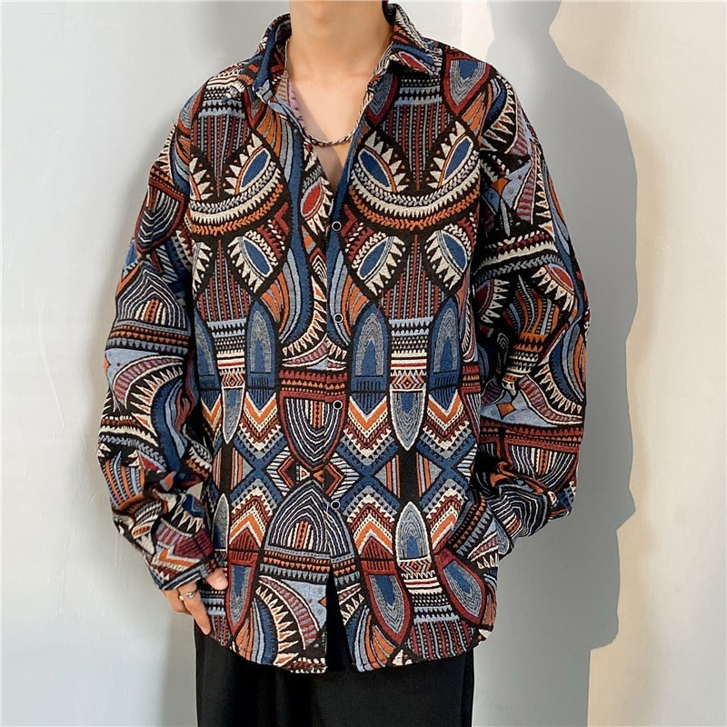 Loose Autumn And Winter Japanese-style Retro Ethnic Style Couple Long Sleeve Shirt